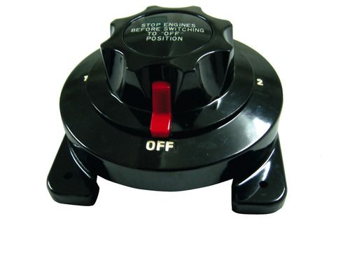 Desconectador de batería con selector, conmutador e interruptor giratorio.