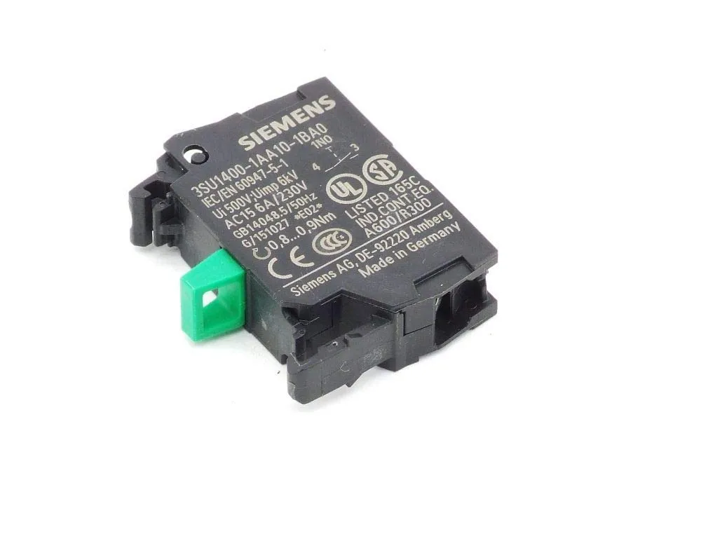 Bloque de contactos Siemens 3SU1400-1AA10-1BA0, 1 NA, 5 → 500 V ac/dc, terminal Roscado