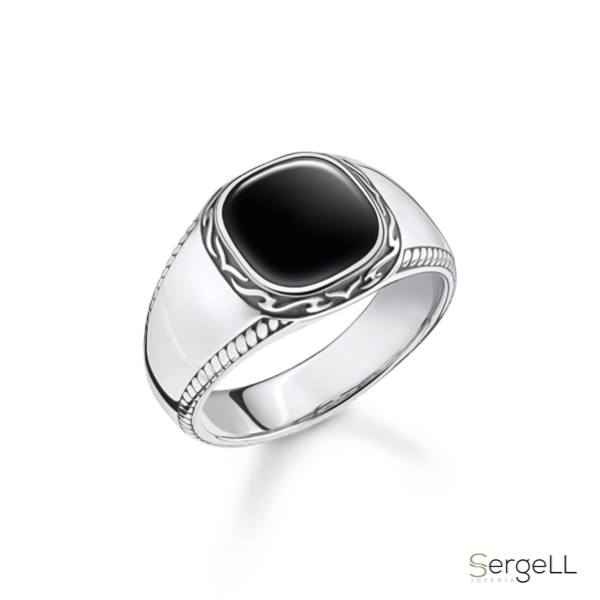 Anillo Sello hombre con Onix Negro y detalles ornamentales Thomas Sabo