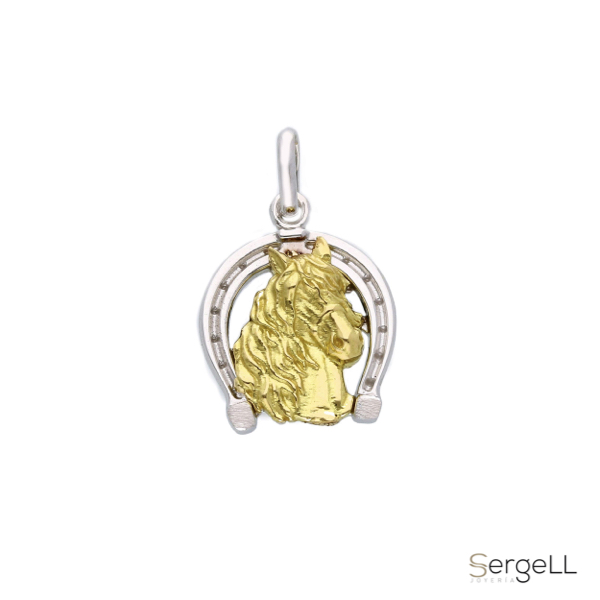 Colgante Oro Blanco y Amarillo 18k herradura y caballo
