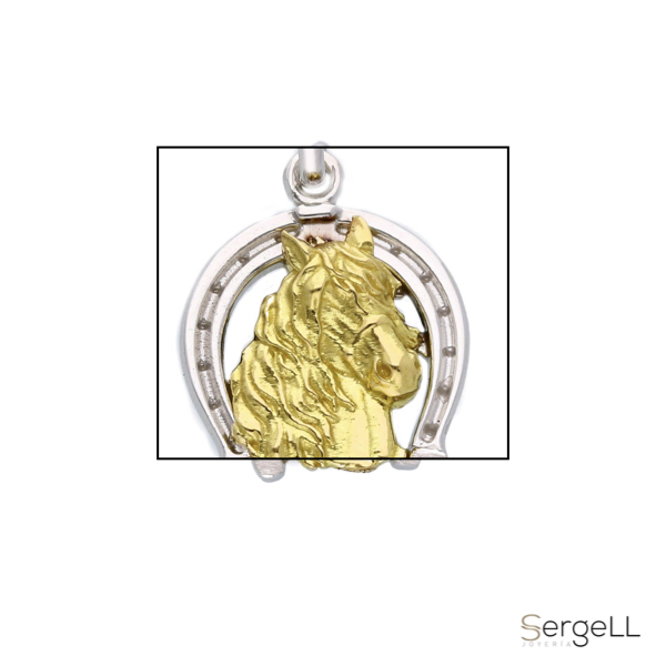 Colgante Oro Blanco y Amarillo 18k herradura y caballo - Imagen 2