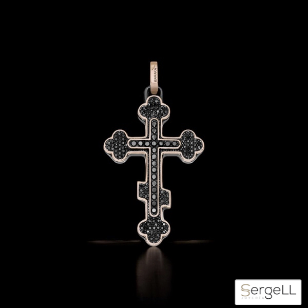 Cruz Cristiana Ortodoxa de lujo Oro rosa con diamantes negros Baraka - Imagen 3