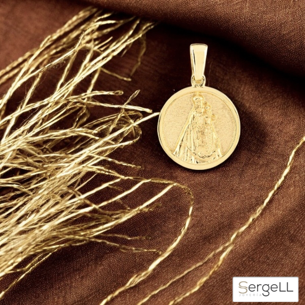 Medalla Virgen de la Fuensanta bautizo bebe Oro 18k de 14 mm - Imagen 4