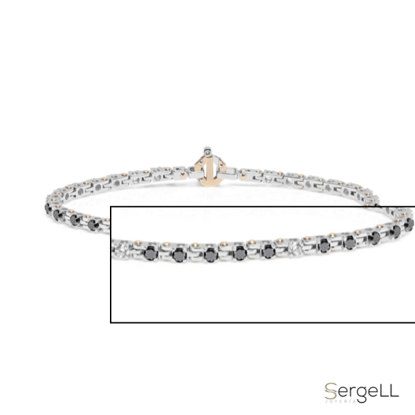Pulsera Oro Blanco Hombre con diamantes negros y blancos Baraka - Imagen 2