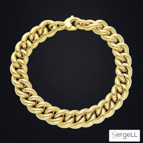 Pulsera de oro mujer 18k cubana eslabones 1 cm ancho Moisa - Imagen 3