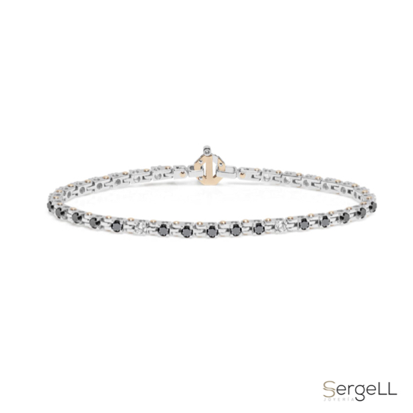 Pulsera Oro Blanco Hombre con diamantes negros y blancos Baraka